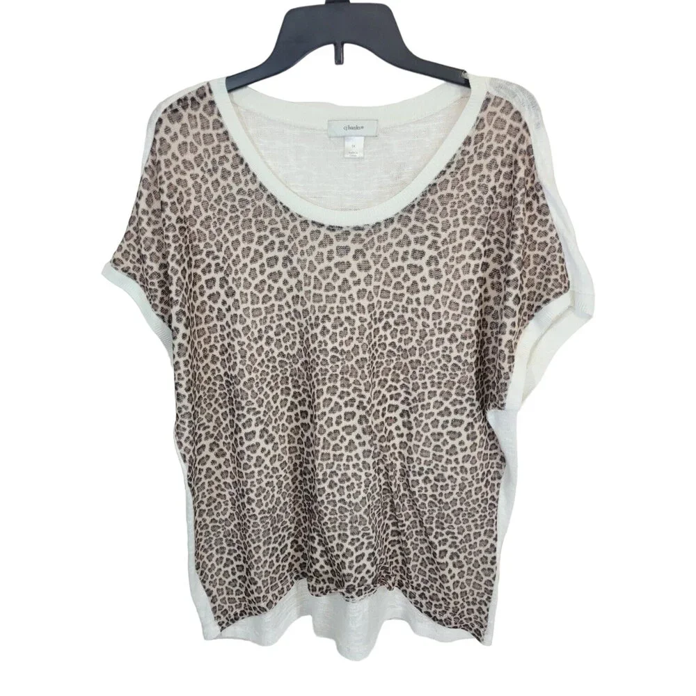 CJ Banks Tan Leopard Print Knit Semi Sheer Short Sleeve Top Women's Size 1X